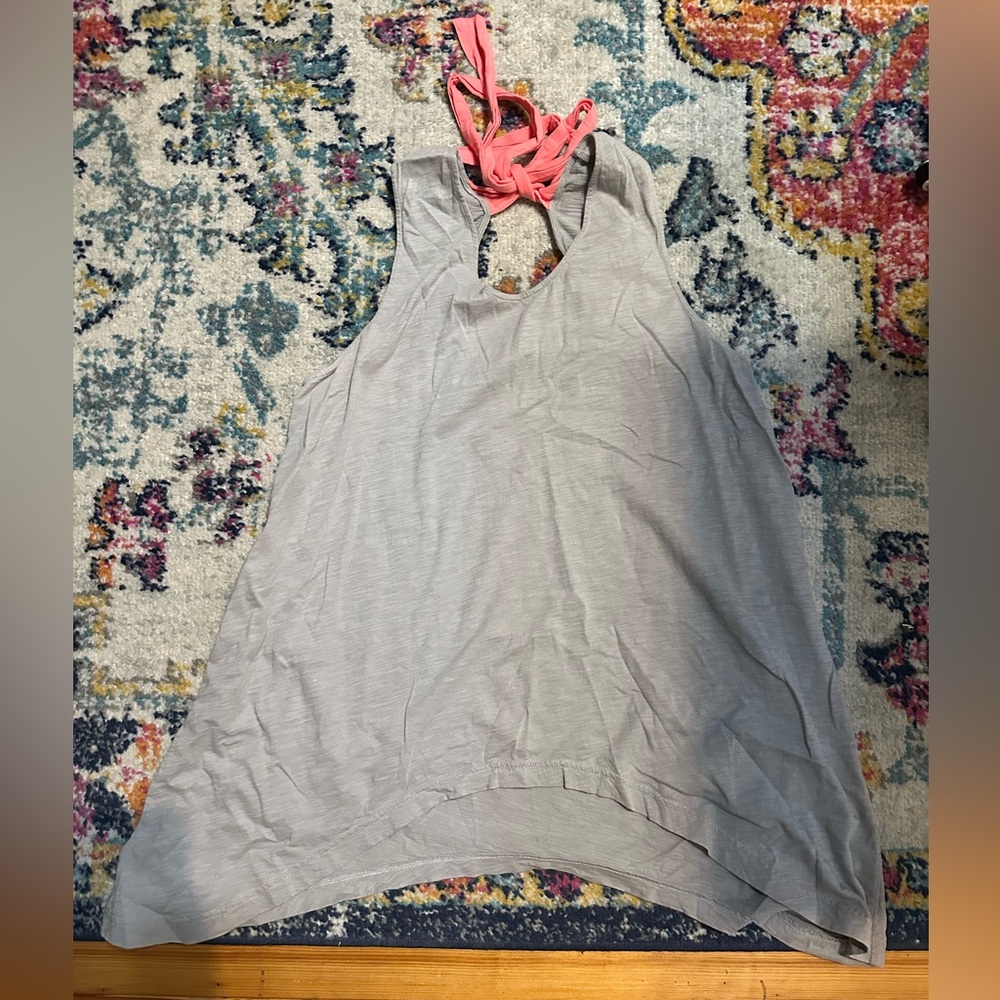 Matilda Jane grey tank with pink adjustable bow